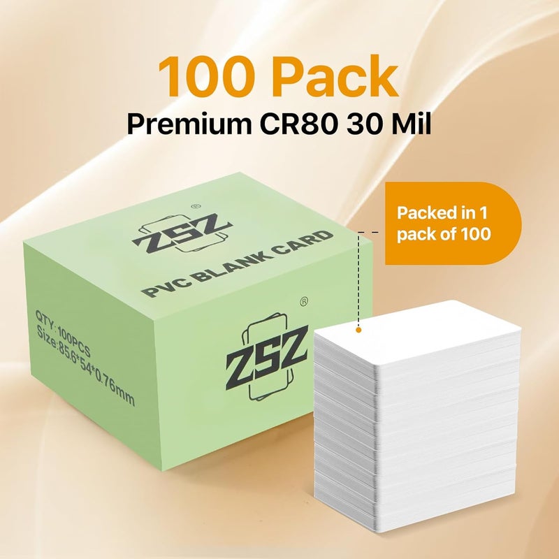 ZSZ 100 عبوة - بطاقات PVC فارغة بدون خدوش، بطاقات بلاستيكية CR80 بسماكة 30 مل لطابعات بطاقات الهوية الفوتوغرافية - Image 2